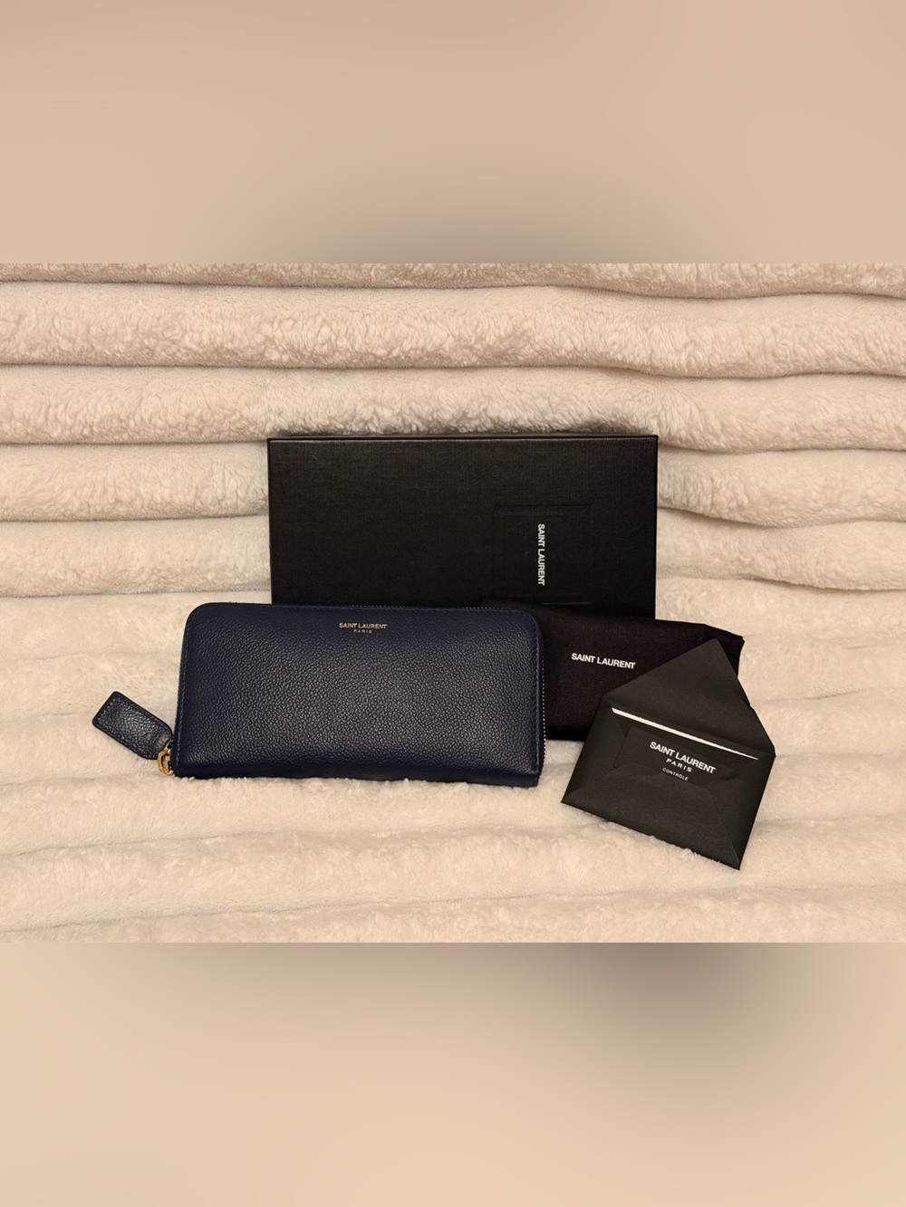Saint Laurent Blue Rive Gauche Zip-Around Continental Wallet w/ Dust bag & Box